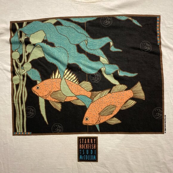 Vintage 80s Wildwood Productions Starry Rockfish Painting T-Shirt White Medium - Picture 2 of 7